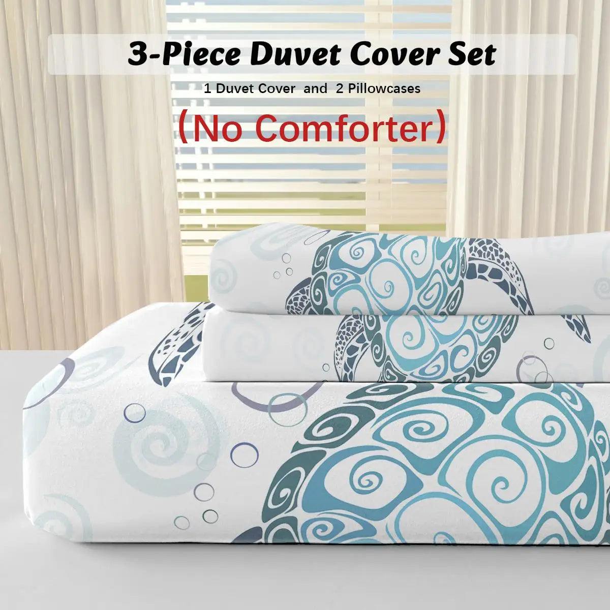Aqua Teal Sea Bedding Set - 3 Piece Full Size Duvet Cover with Pillowcases, Ocean Theme Comforter Set