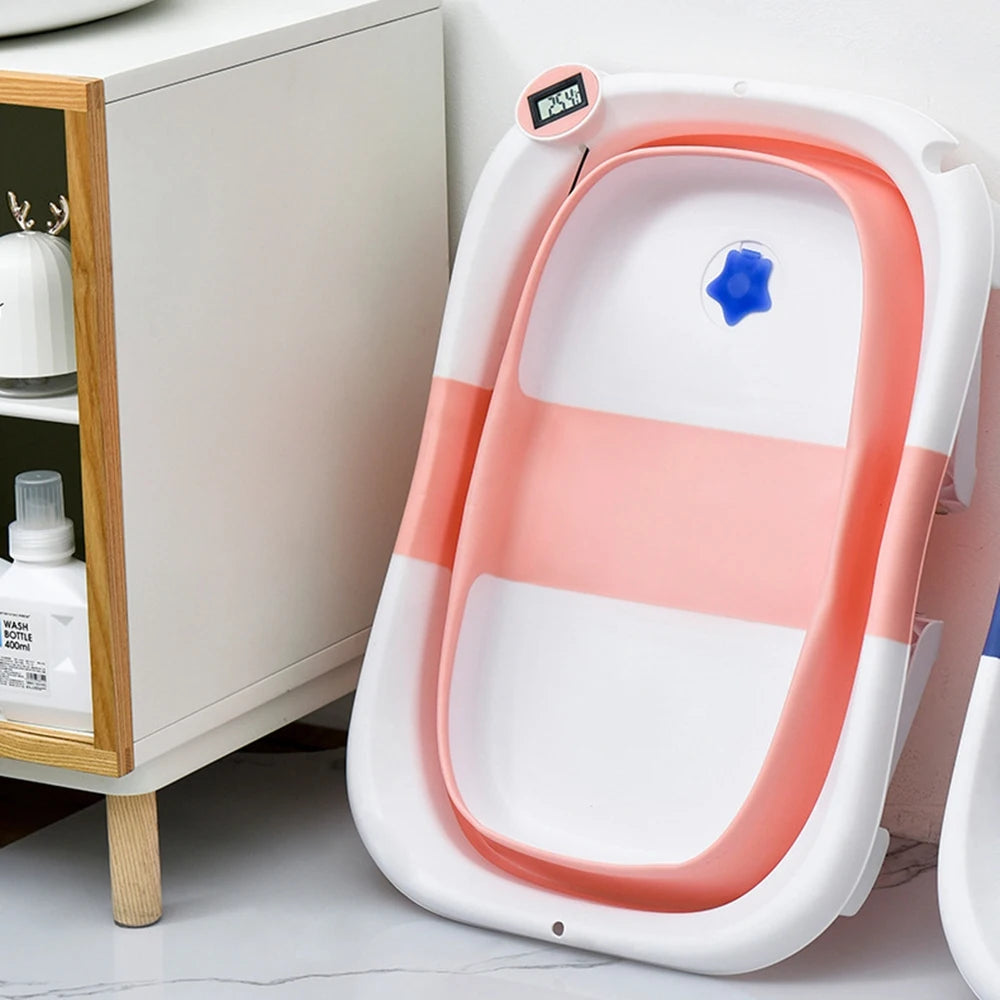 Portable Collapsible Baby Bathtub for Newborn to Toddler Durable Essential Infant Bath Tub with Soft Cushion
