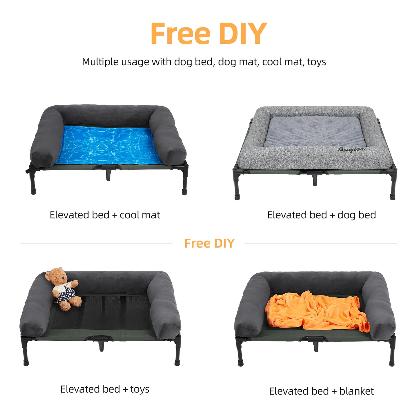 XXL XL Large Cooling Elevated Dog Bed  Indoor Outdoor Raised Sofa Bed with Plush Mat Winter Summer