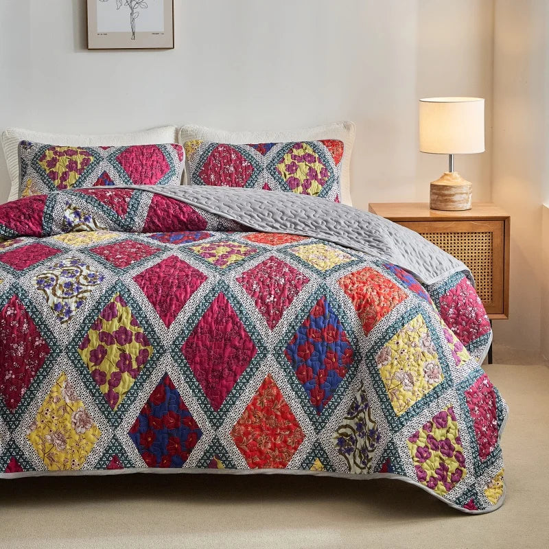 Colorful Quilted Bedspread | All-Season Coverlet Set