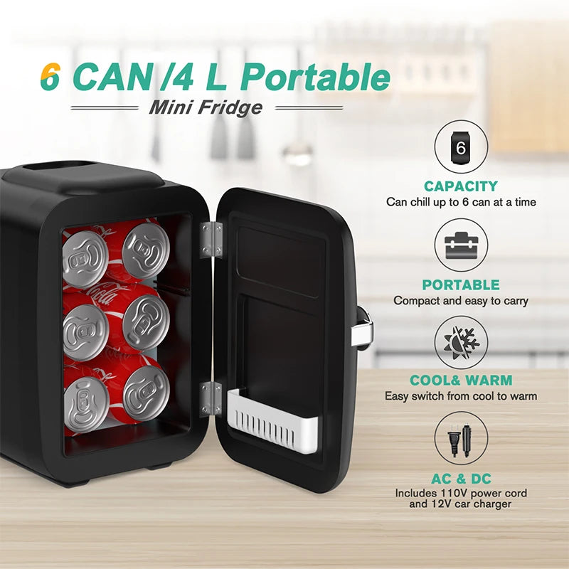 CROWNFUL 4L Mini Fridge – Portable Personal Refrigerator & Warmer for Skincare, Cosmetics, Beverages, Snacks, Office, Bedroom & Travel