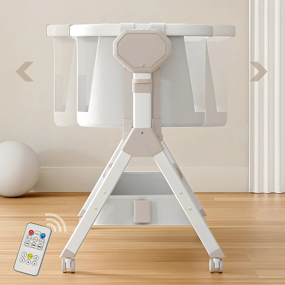 Electric Rocking Baby Bassinet & Bedside Sleeper for Newborns with Storage Basket