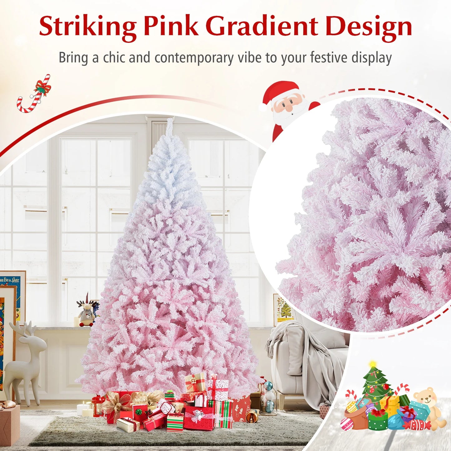 5FT–8FT Pink Flocked Artificial Christmas Tree. Elegant Holiday Décor for Home & Events