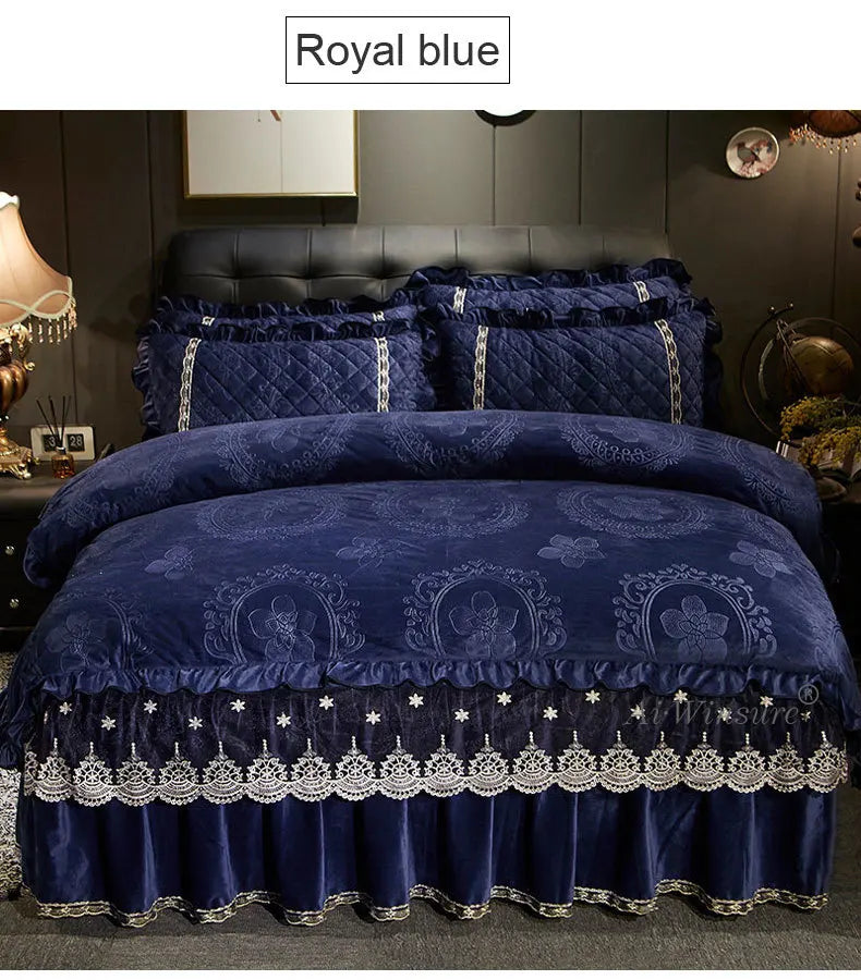 Luxury 4-Piece Embossed Velvet Lace Bedding Set