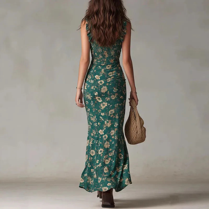 Women’s Boho Floral Maxi Dress | Sleeveless High Slit Summer Beach Dress