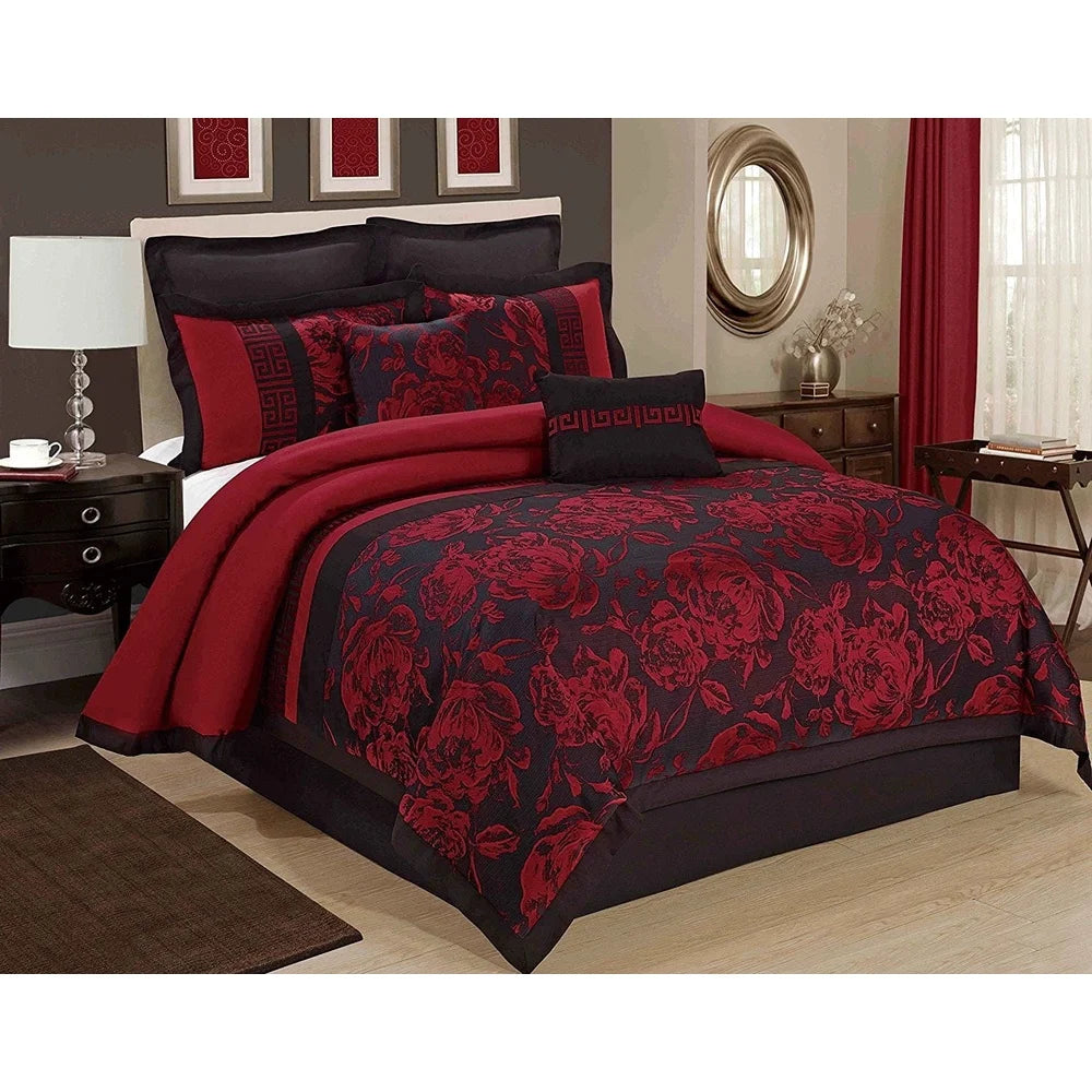 Dutrieux 8 Piece Luxury Floral Queen Comforter Set Bedding