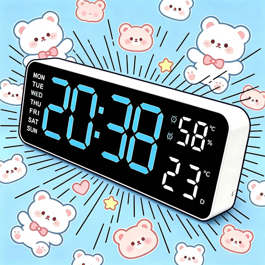 Large LED Digital Wall Clock with Temperature & Humidity Display .Smart Alarm Clock