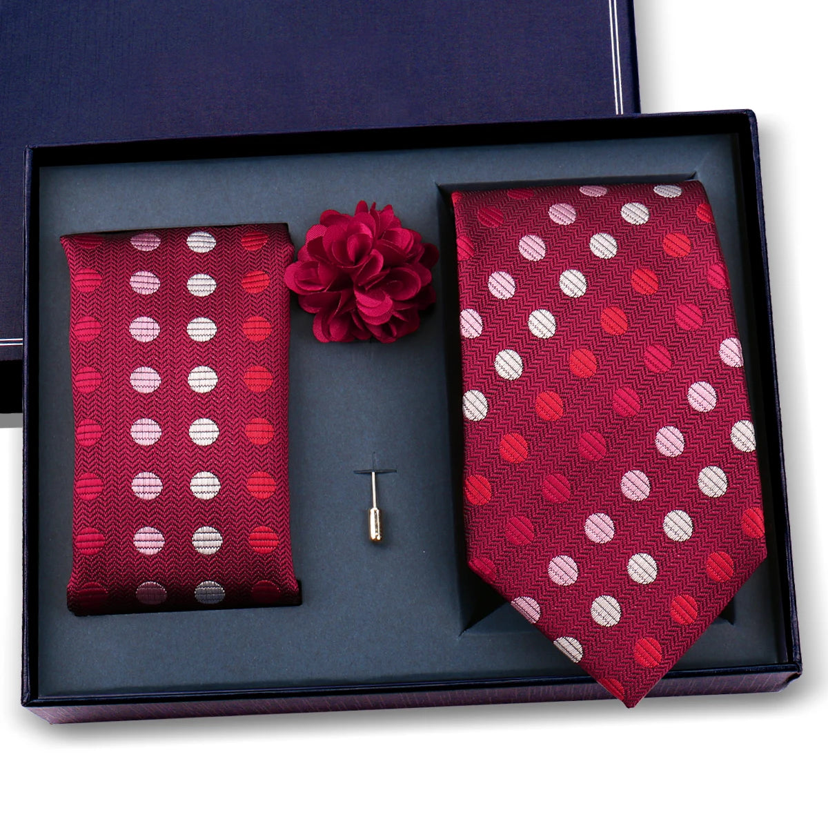 Luxury Men’s Paisley Necktie Gift Set. Silk Tie, Pocket Square, Cufflinks & Gift Box for Weddings & Business