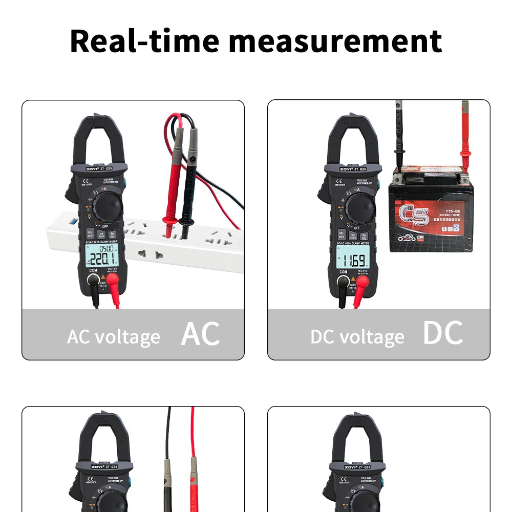 ZOYI Digital Clamp Meter 600A Current True RMS Smart Plier ammeter Auto Rang 6000 Multimeter DC AC Voltage Hz Ohm NCV Tester