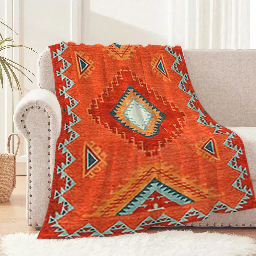 Southwestern Tribal Bohemian Throw Blanket, Soft Flannel All-Season Bedspread for Sofa Bed, Housewarming Thanksgiving Gift