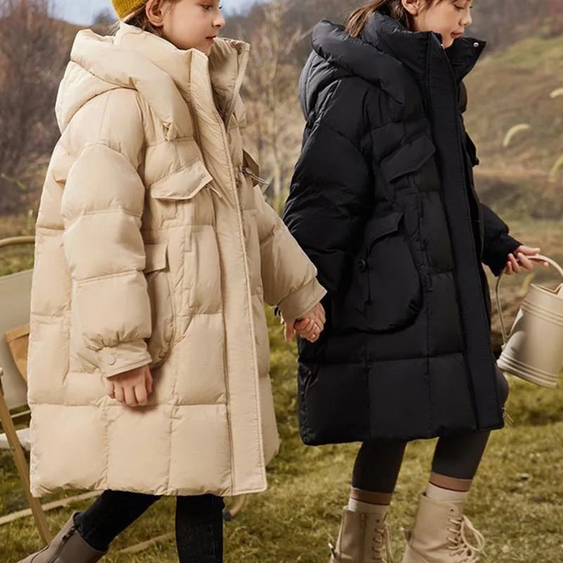 Winter Duck Down Puffer Jacket For Girls Kids Hooded Coat