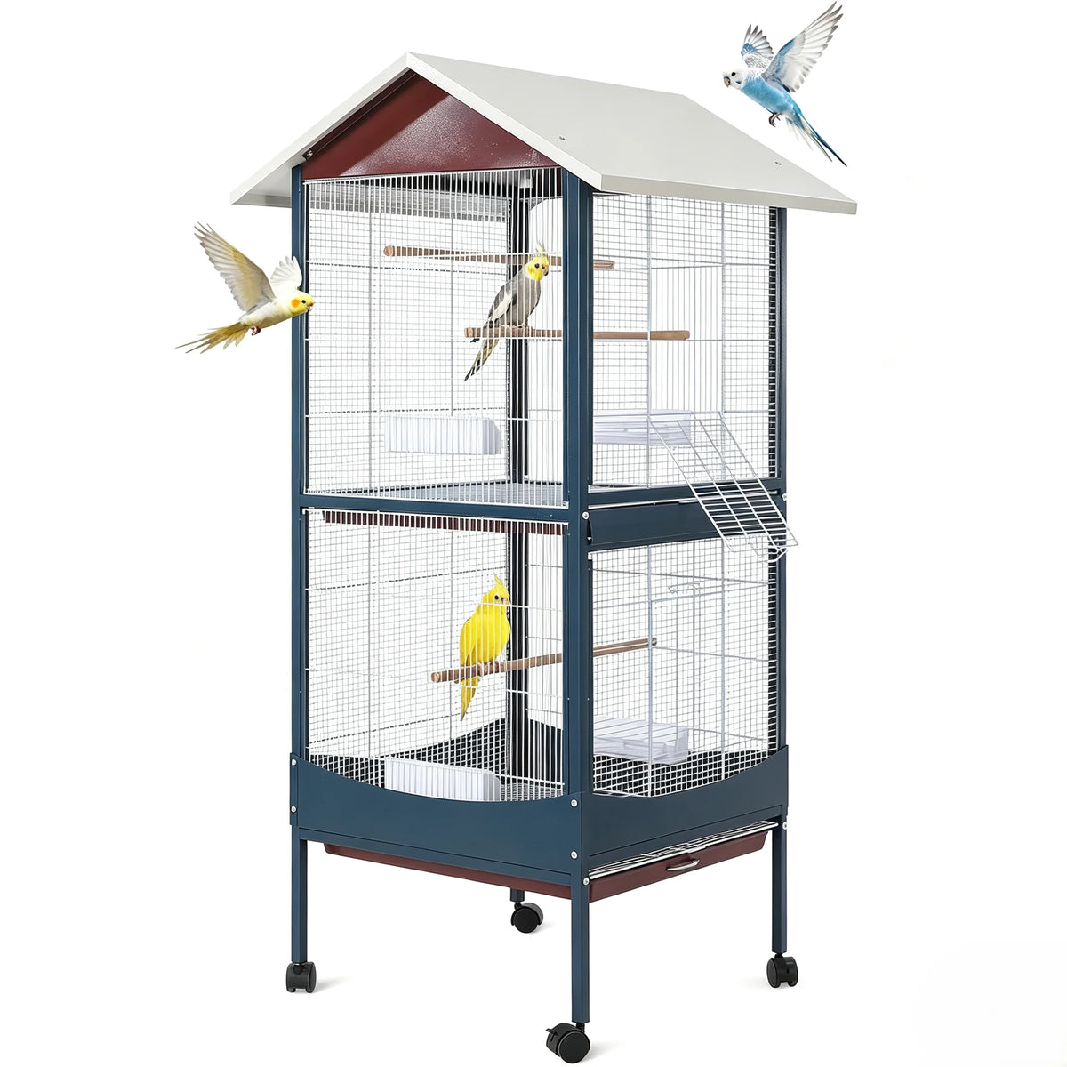 66-Inch Extra-Large Bird Cage with Waterproof Roof & Rolling Stand