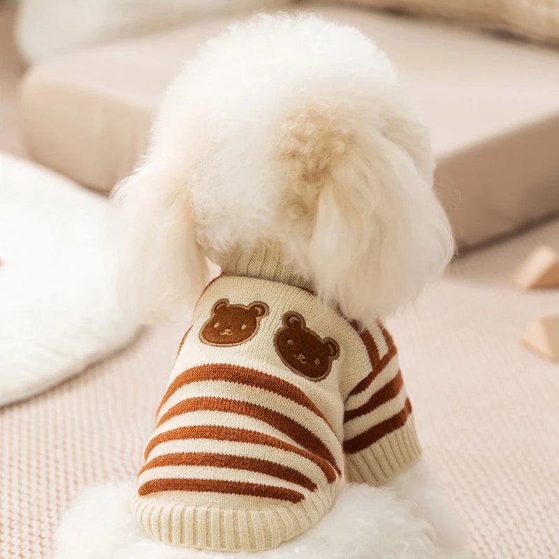 Dog Sweater Bear Striped Puppy Winter Clothes Pet Warm Sweatshirt Knitted Dog Coat Chihuahua Dachshund Clothing Dog Pullover
