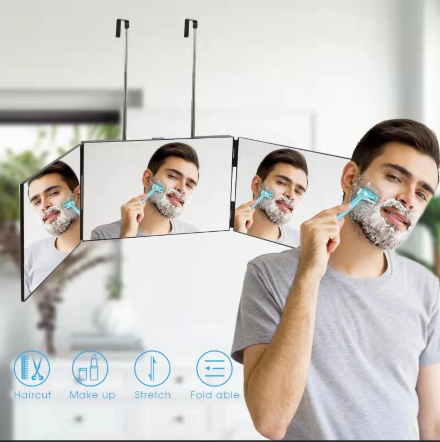 3-Way Adjustable Barber & Makeup Mirror. Portable Self Hair Cutting Mirror