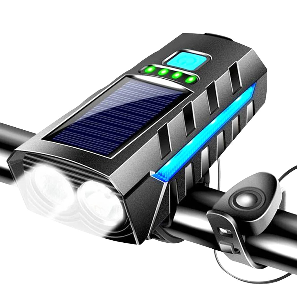 Solar Powered Bicycle Headlamp USB Rechargeable LED Lantern