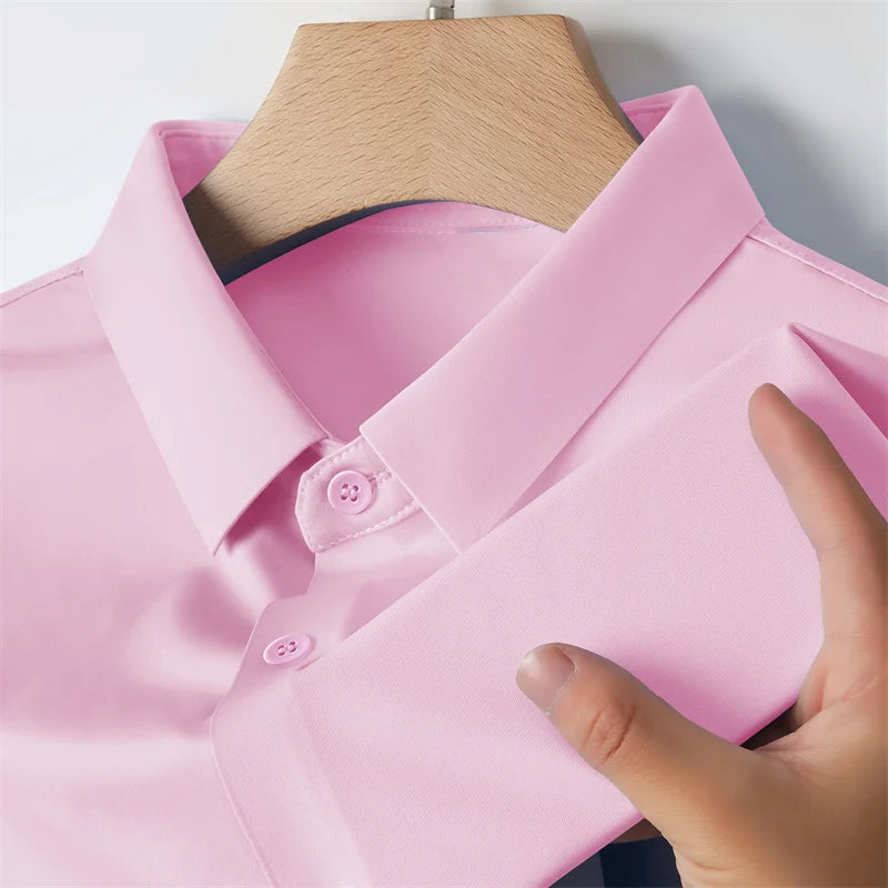 Men’s Business Casual Short Sleeve Shirt .Solid Color Summer Button Down