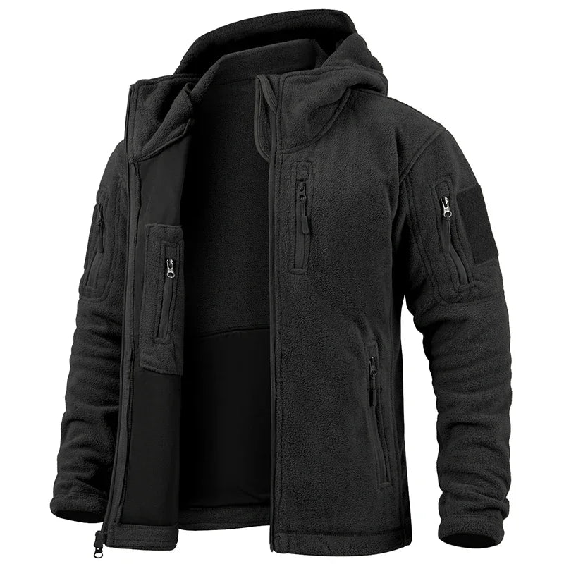Men’s Tactical Fleece Jacket Winter Military Hoodie Multi Pocket Outdoor Coat