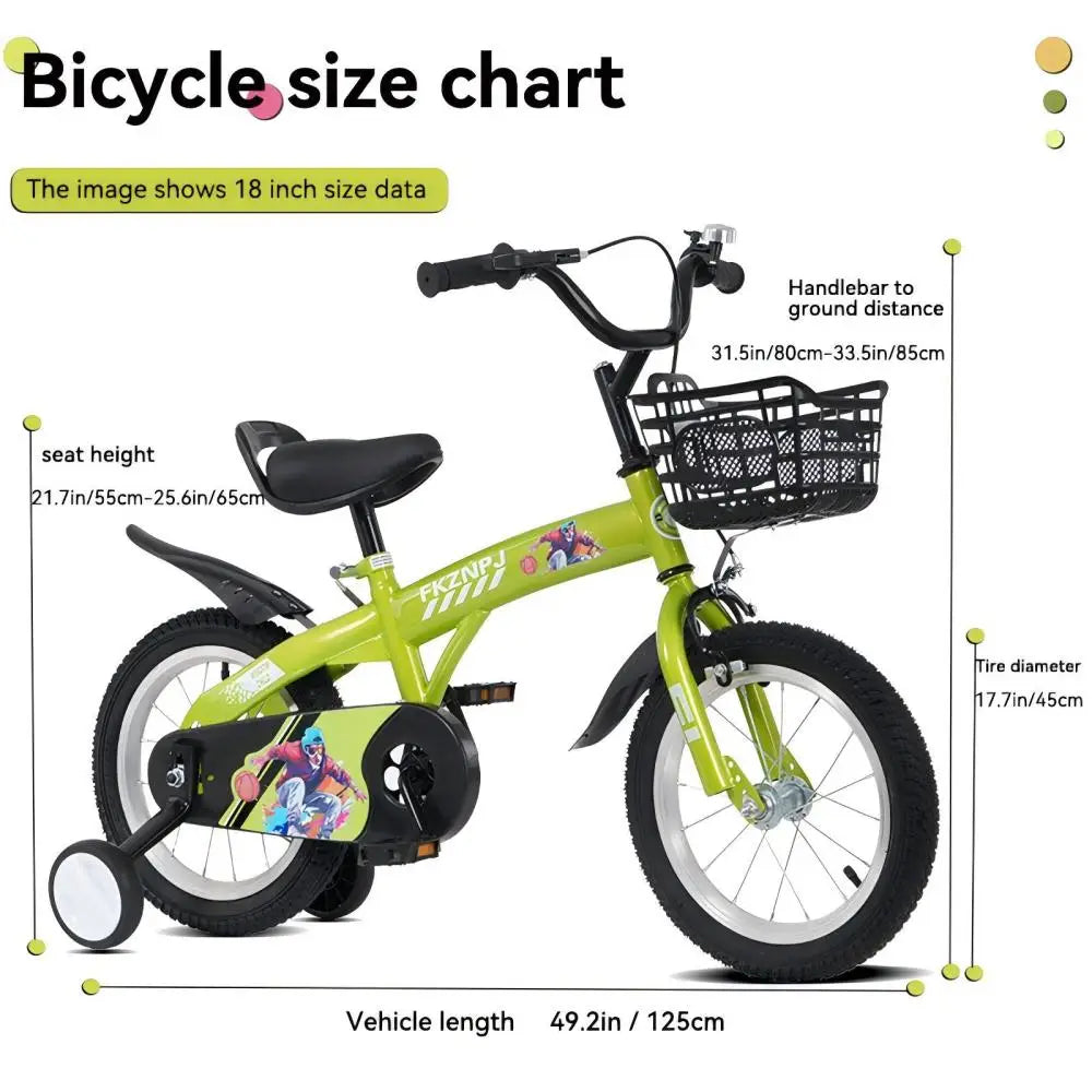 FKZNPJ 18-Inch Kids Bicycle . Bike with Training Wheels, Basket & Adjustable Seat for Boys and Girls