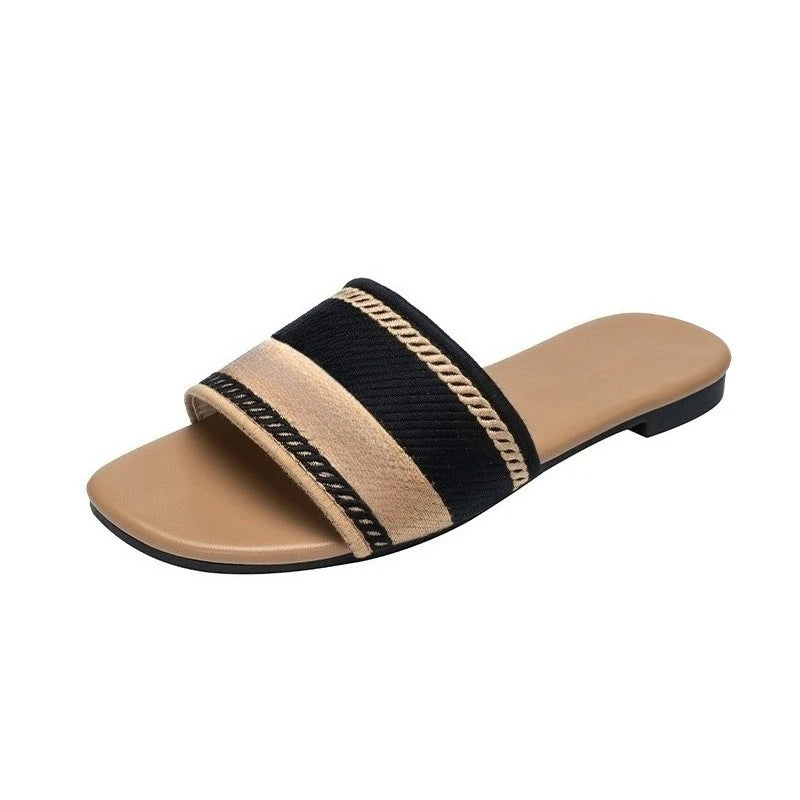 Women’s Genuine Leather Metal Accent Slide Sandals .Luxury European Style Slip-On Flats  Description: