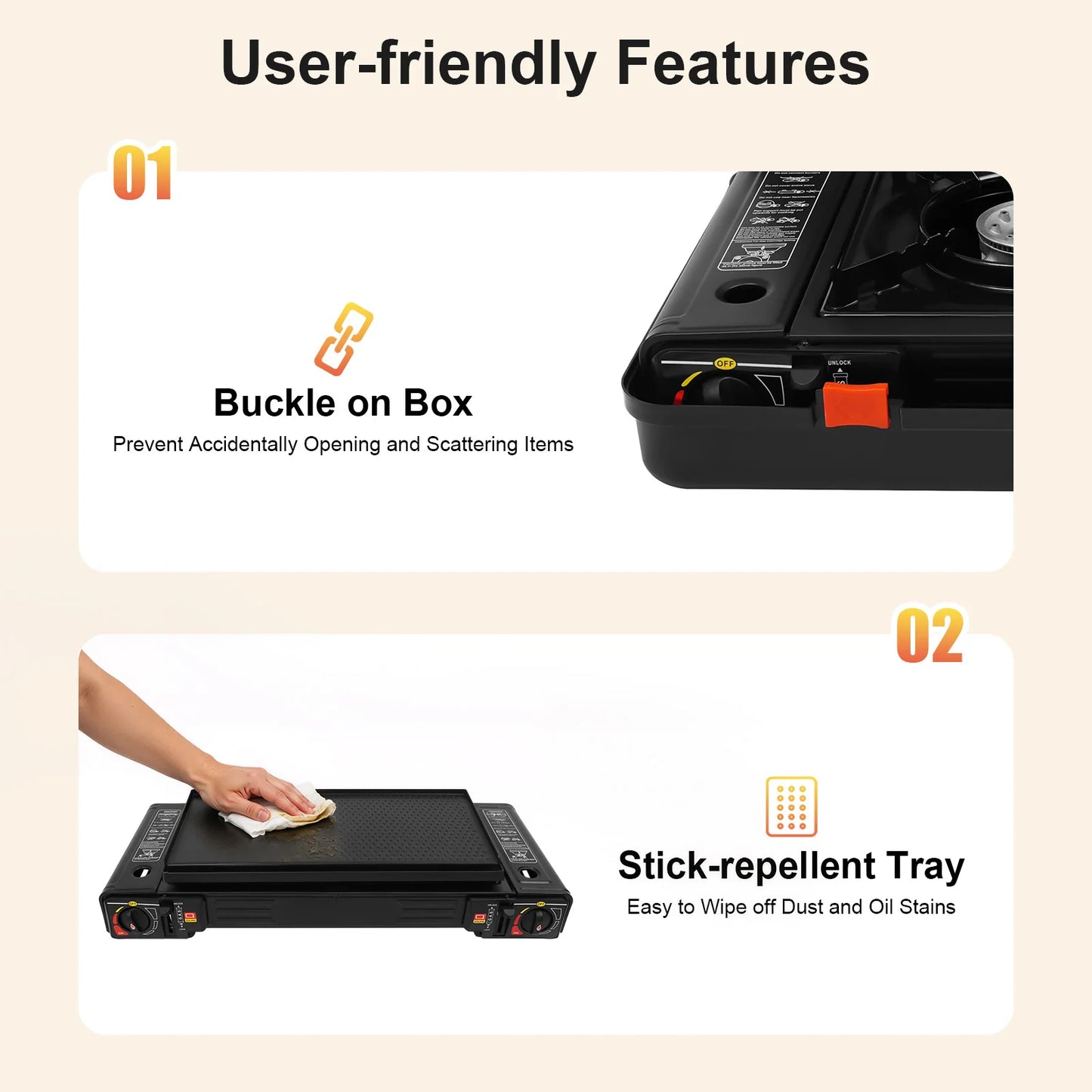 Portable 2-Burner Camping Stove & Grill Combo . 2500W Outdoor Cooking System  Description: