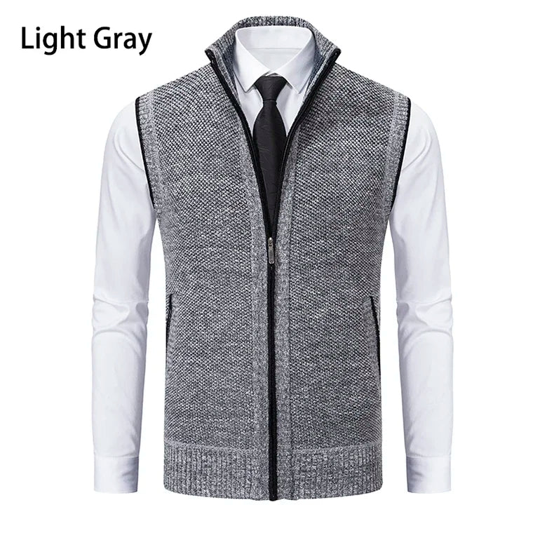 Men’s Stand Collar Knitted Sweater Vest Jacket