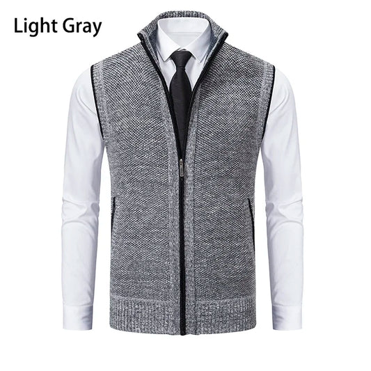 Men’s Stand Collar Knitted Sweater Vest Jacket