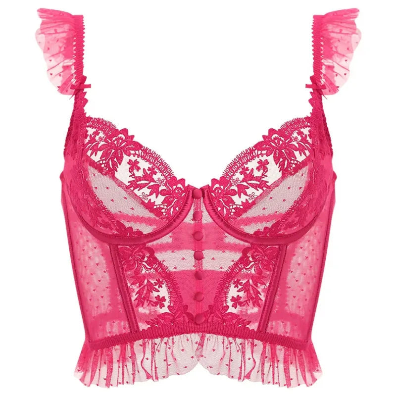 Women's Floral Lace Babydoll Lingerie Set. Sheer Nightdress with Matching Panties