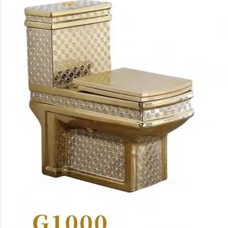 Luxury Gold Electroplated One-Piece Ceramic Toilet . Modern Designer Bathroom Fixture