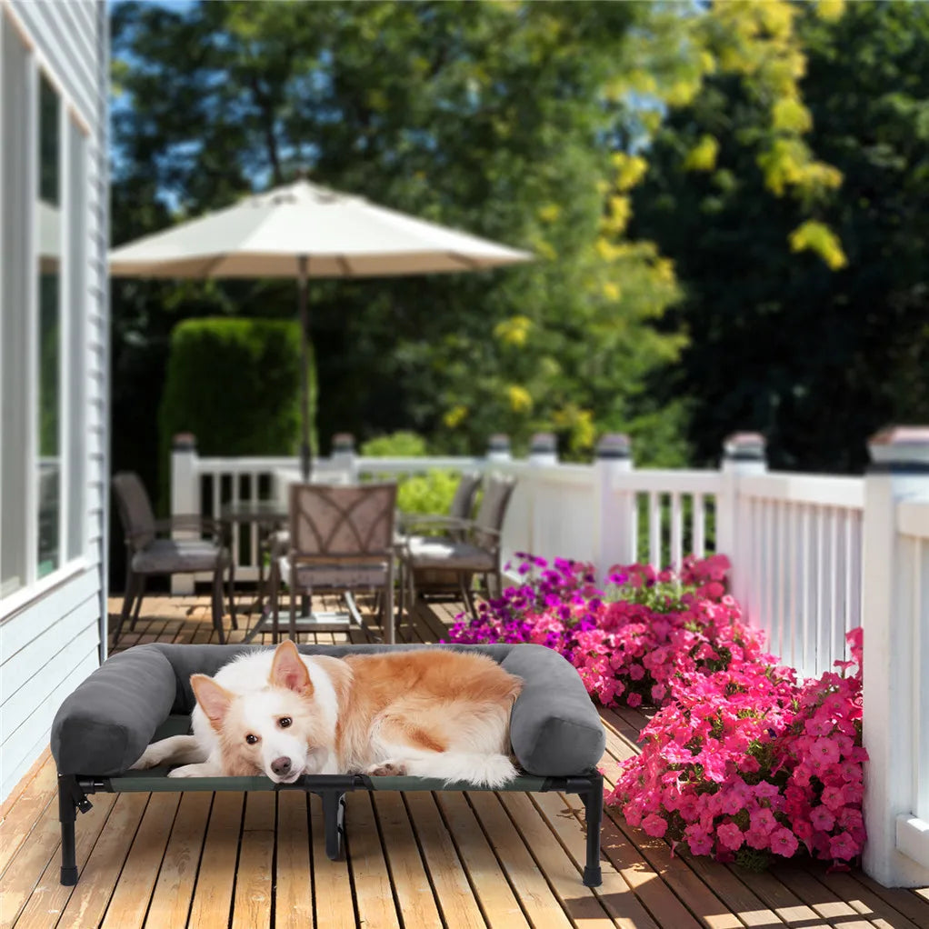 XXL XL Large Cooling Elevated Dog Bed  Indoor Outdoor Raised Sofa Bed with Plush Mat Winter Summer