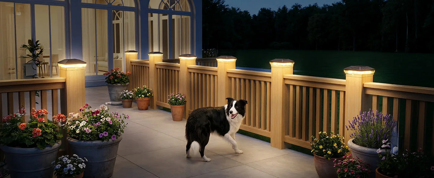 6/12 Pack Solar Fence Post Cap Lights | Waterproof LED Outdoor Deck, Patio & Garden Post Lights with 3 Lighting Modes
