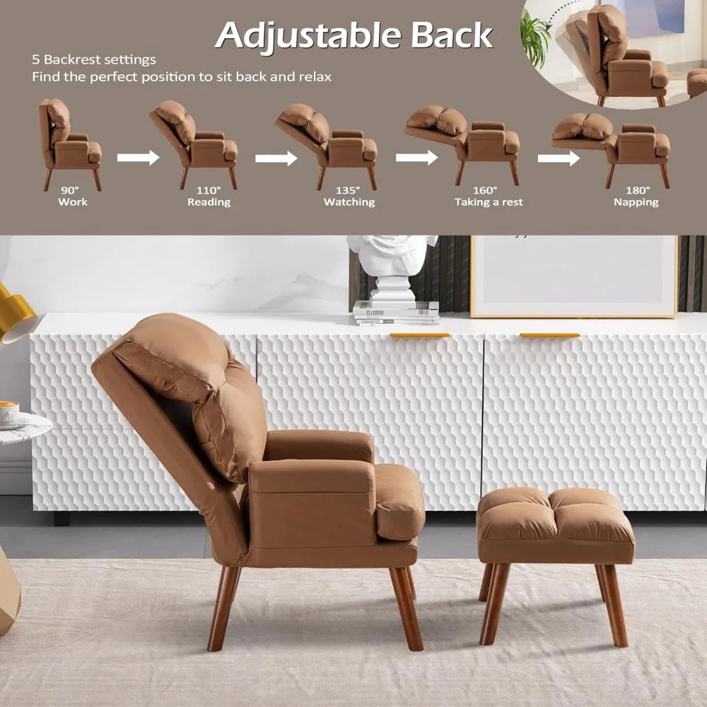 Modern Accent Chair With Ottoman And Adjustable Backrest