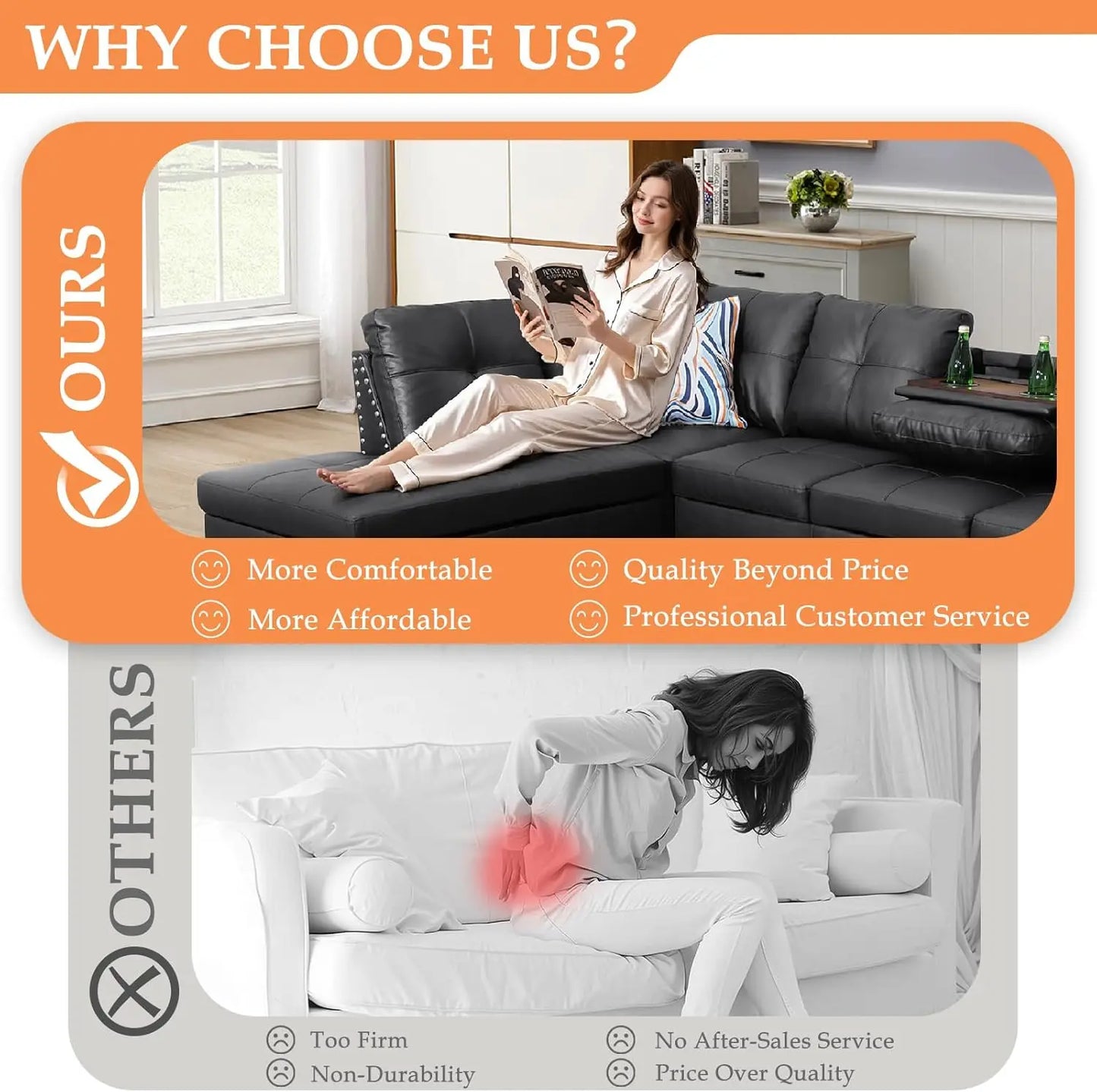 Sectional Sofa Couch Modern 4 Seater Chaise Lounge Ottoman