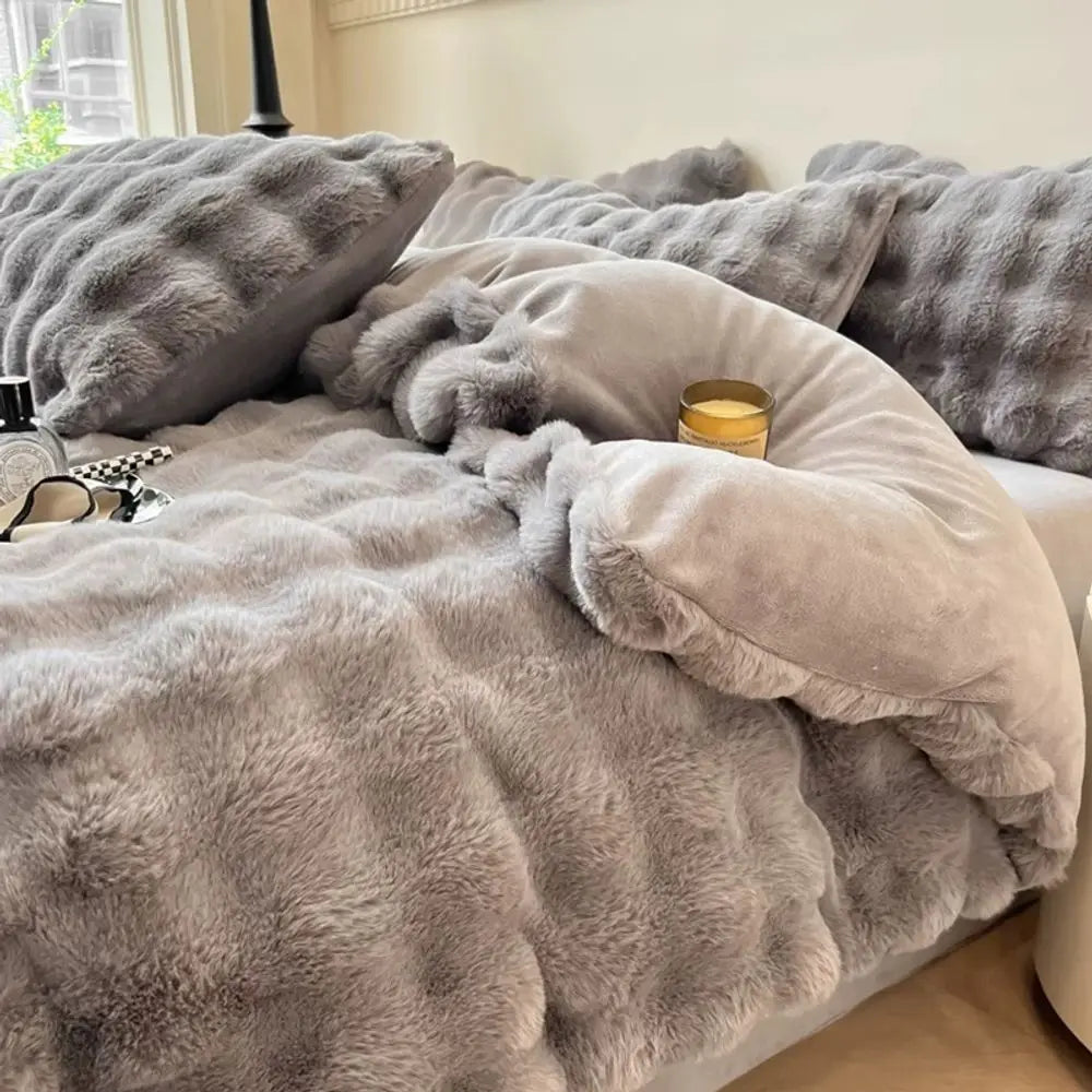 Luxury Faux Rabbit Fleece Weighted Throw Blanket