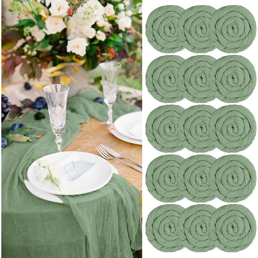 15 Packs Sage Green Cheesecloth Table Runner, 13 Ft Sage Rustic Gauze Boho Wedding Table Runner Decoration, Wedding Table Decor