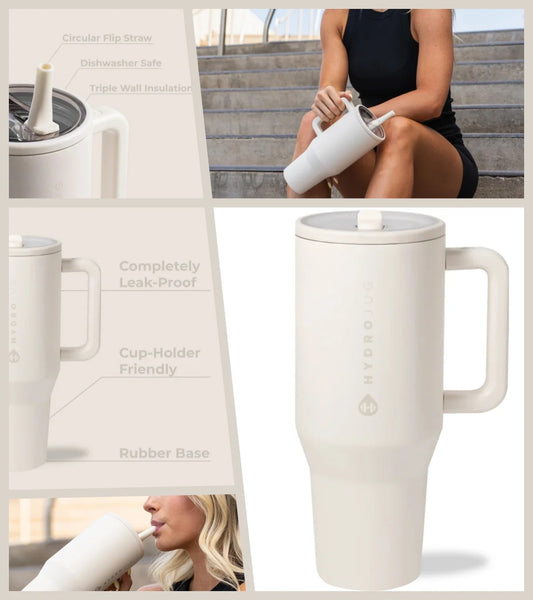 40 oz Insulated Travel Tumbler with Handle & Flip Straw .Leakproof Water Bottle for Travel, Work & Fitness