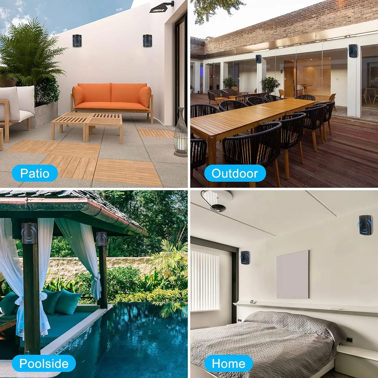 Herdio 6.5" 400W 2PCS Indoor Outdoor Bluetooth Speakers Wall Mount Speakers Waterproof Weather Resistant For Patio Garage Home