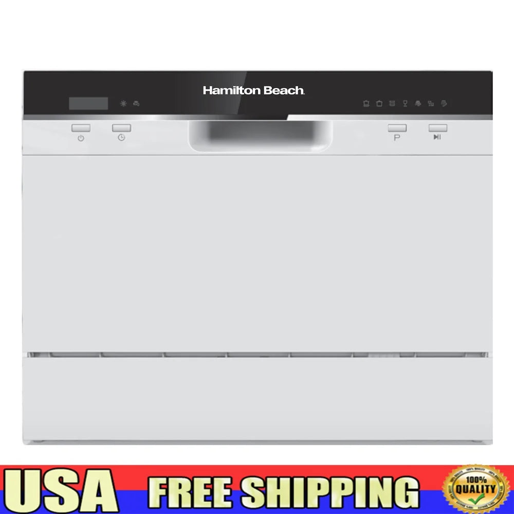 Compact Countertop Dishwasher with Electronic Controls 2 Programs Stainless Steel Tub Anti-Flood Sensor Efficient Cleaning Small