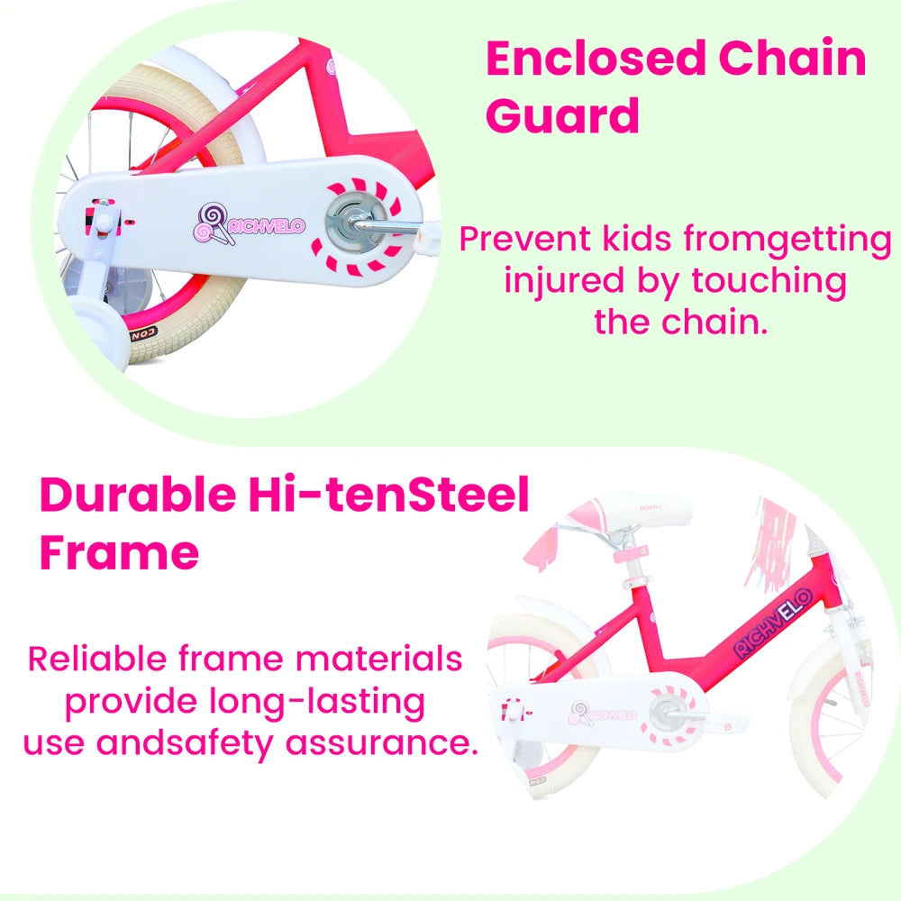 Girls Kids Bicycle 12, 14 & 16 Inch with Training Wheels | Adjustable Seat & Basket | Beginner Bike for Ages 3–8