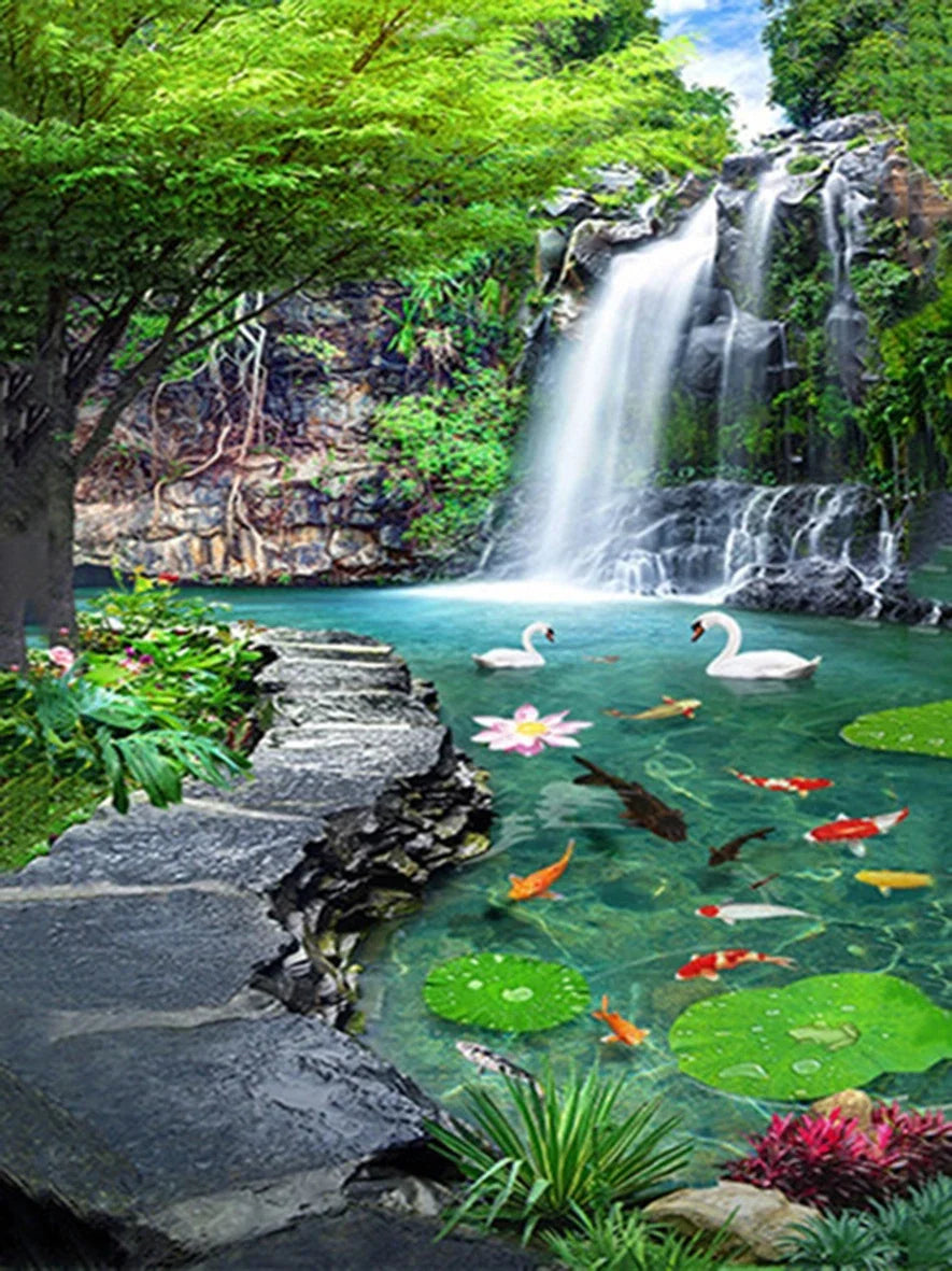 DIY Paint by Numbers Mountain Waterfall Landscape Canvas Kit. Adult & Kids Acrylic Painting Craft Home Wall Decor Gift