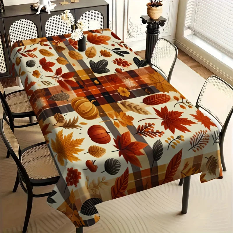 Tablecloth Fall Harvest Pumpkin Maple Leaf Tablecloth Rectangular Polyester Modern Design for Home Decor Festive Arrangements Indoor Outdoor Use Durable Easy Clean Reusable Table Cover Dining Table Kitchen Seasonal Decoration