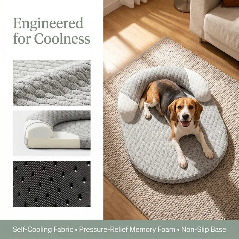 Self Cooling Plush Pet Bed for Dogs & Cats . Soft Round Calming Bed with Washable Cover