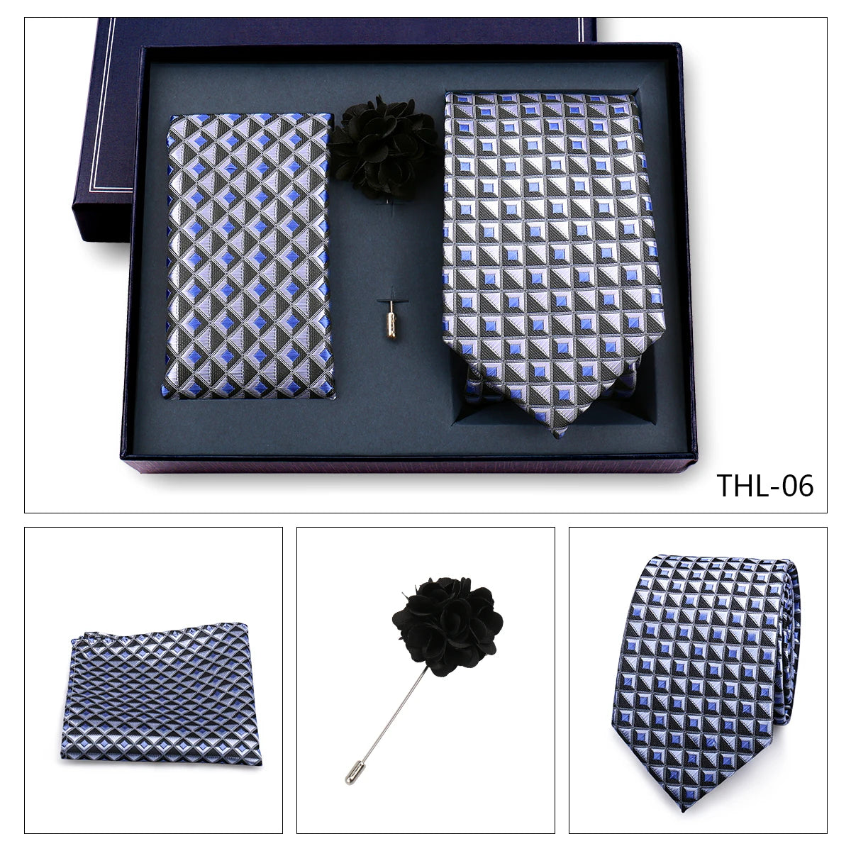 Luxury Men’s Paisley Necktie Gift Set. Silk Tie, Pocket Square, Cufflinks & Gift Box for Weddings & Business