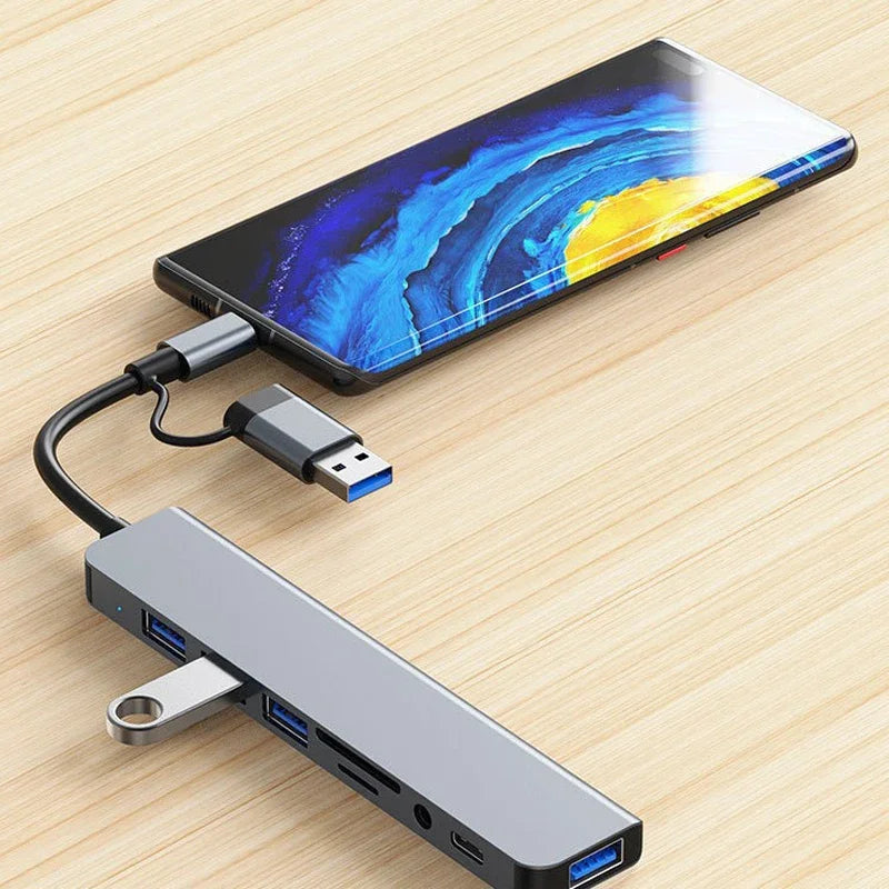 8-in-2 USB-C Docking Station Hub with HDMI, USB 3.0, SD/TF Card Reader & 3.5mm Audio Adapter