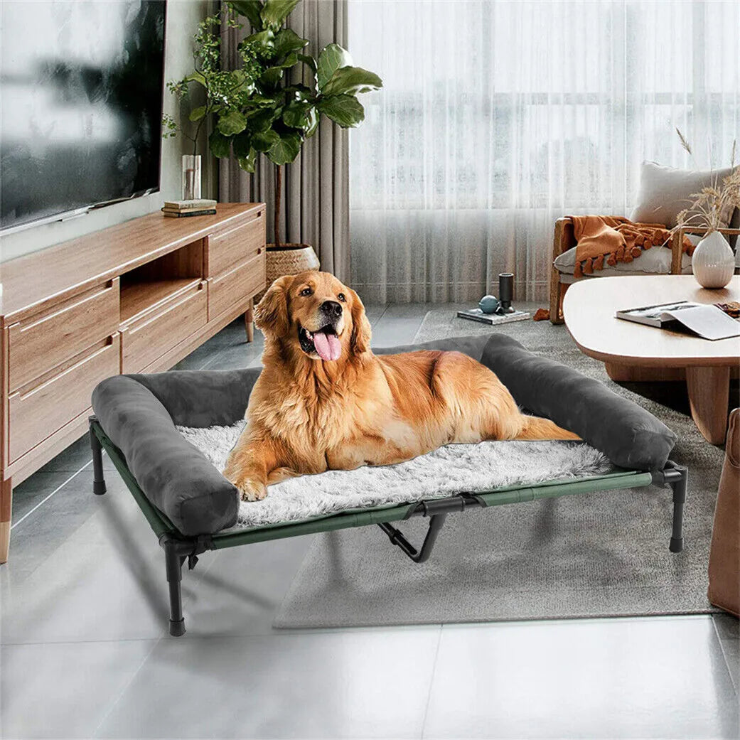 XXL XL Large Cooling Elevated Dog Bed  Indoor Outdoor Raised Sofa Bed with Plush Mat Winter Summer