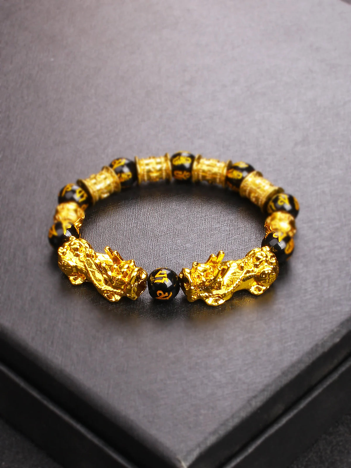 Feng Shui Wealth & Luck Bracelet with Black & Golden Beads