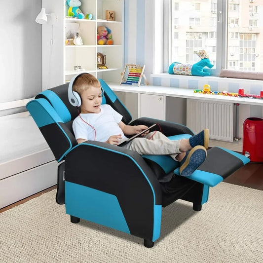 Kids Recliner, Gaming Recliner Chair with Footrest, Headrest & Lumbar Support, Ergonomic Leather Lounge Chair Toddler Furniture