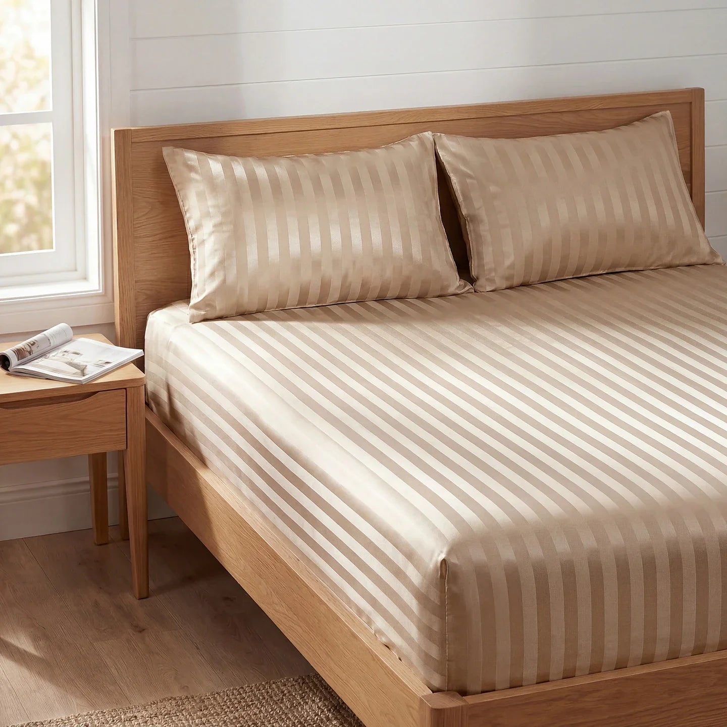 Luxury Satin Jacquard Fitted Sheet & Pillowcase Set