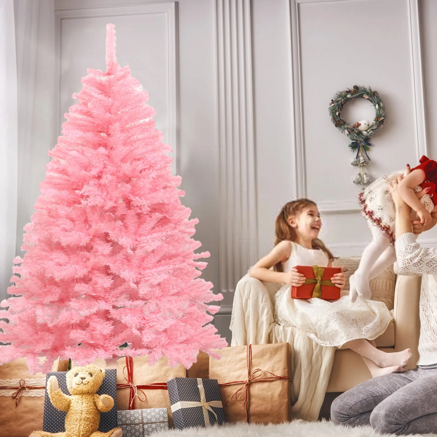 Pink White Artificial Christmas Tree 6ft Office Decor