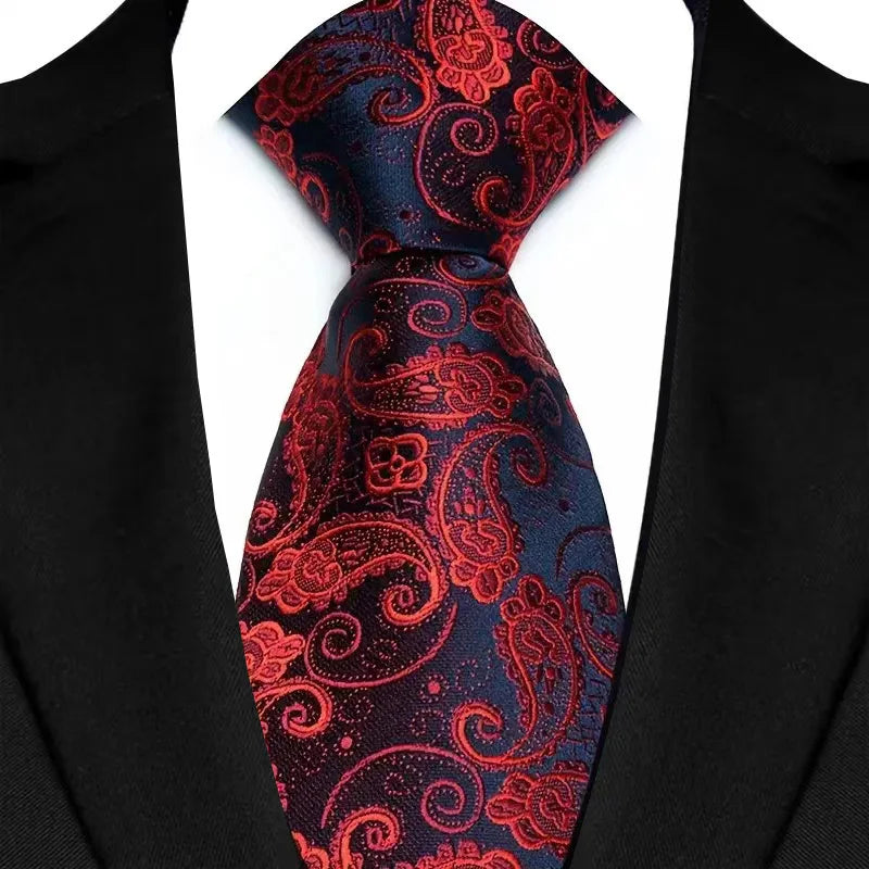 Luxury Red Paisley Men’s Tie. Classic Business and Wedding Necktie