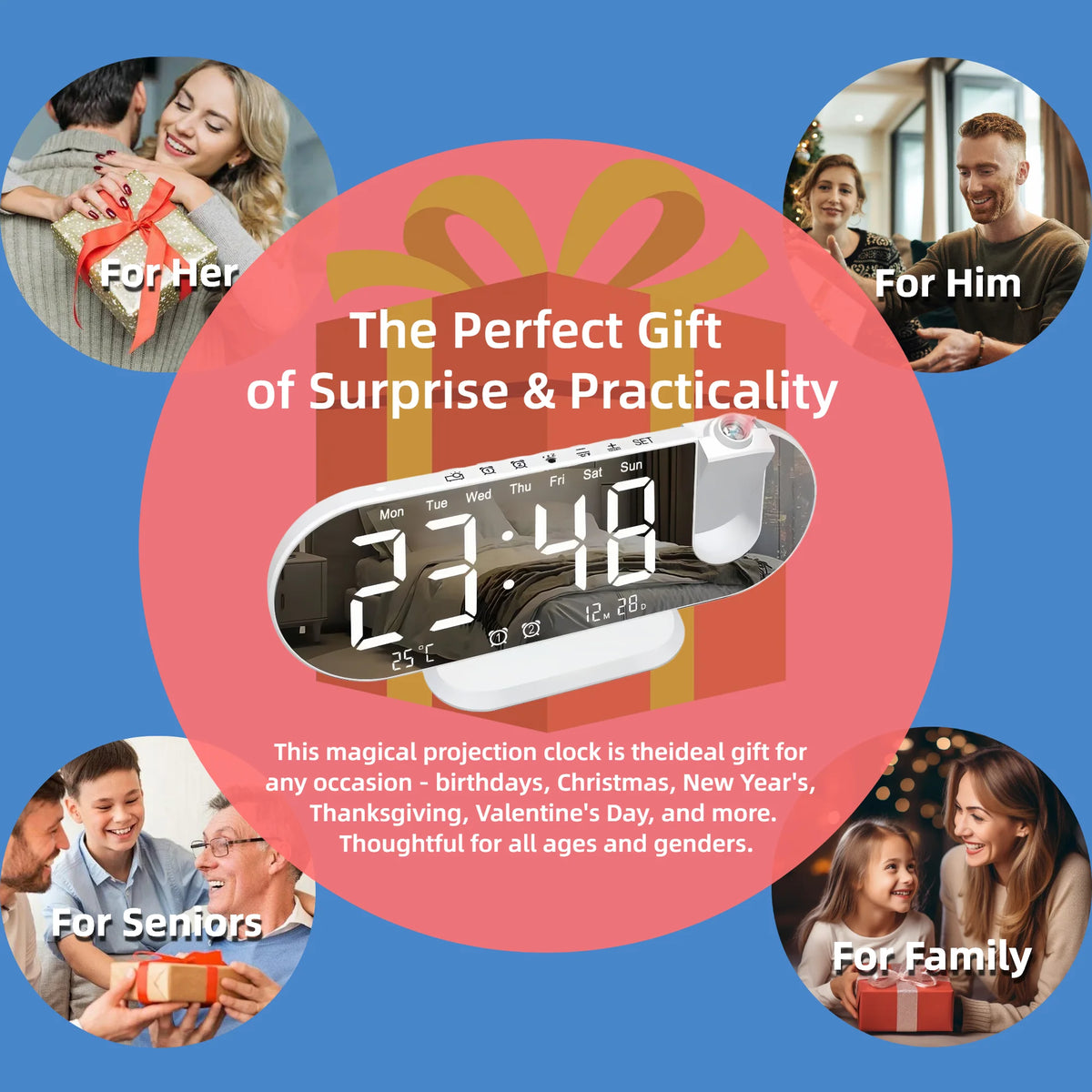 Digital Projection Alarm Clock – 8.8-Inch LED Display for Bedroom